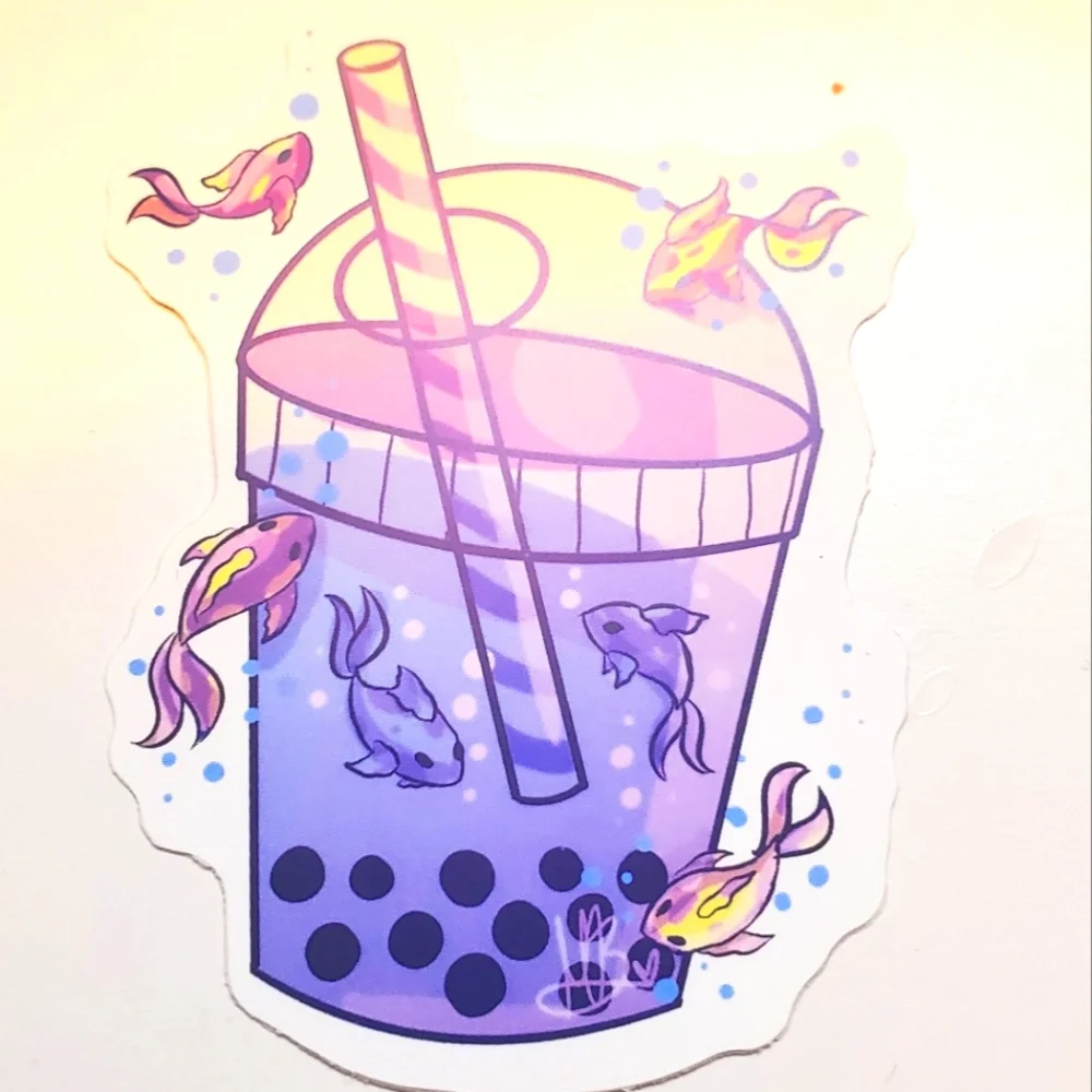 ♥️ 4 for $25 ♥️ #E Boba Fish Milk Tea Sticker Waterproof For Phone Lap Top - Picture 1 of 3